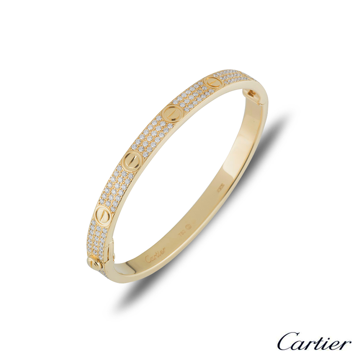 Cartier Yellow Gold Pave Diamond Love Bracelet Size 17 N Rich Diamonds